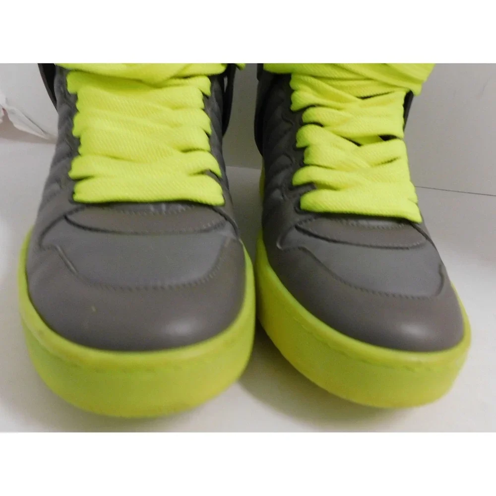 GUCCI Mens Hudson Quilted High Top Sneakers Gray Neon Green sz 41 G  US 8 appox